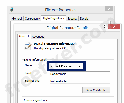 Screenshot of the Market Precision, Inc. certificate
